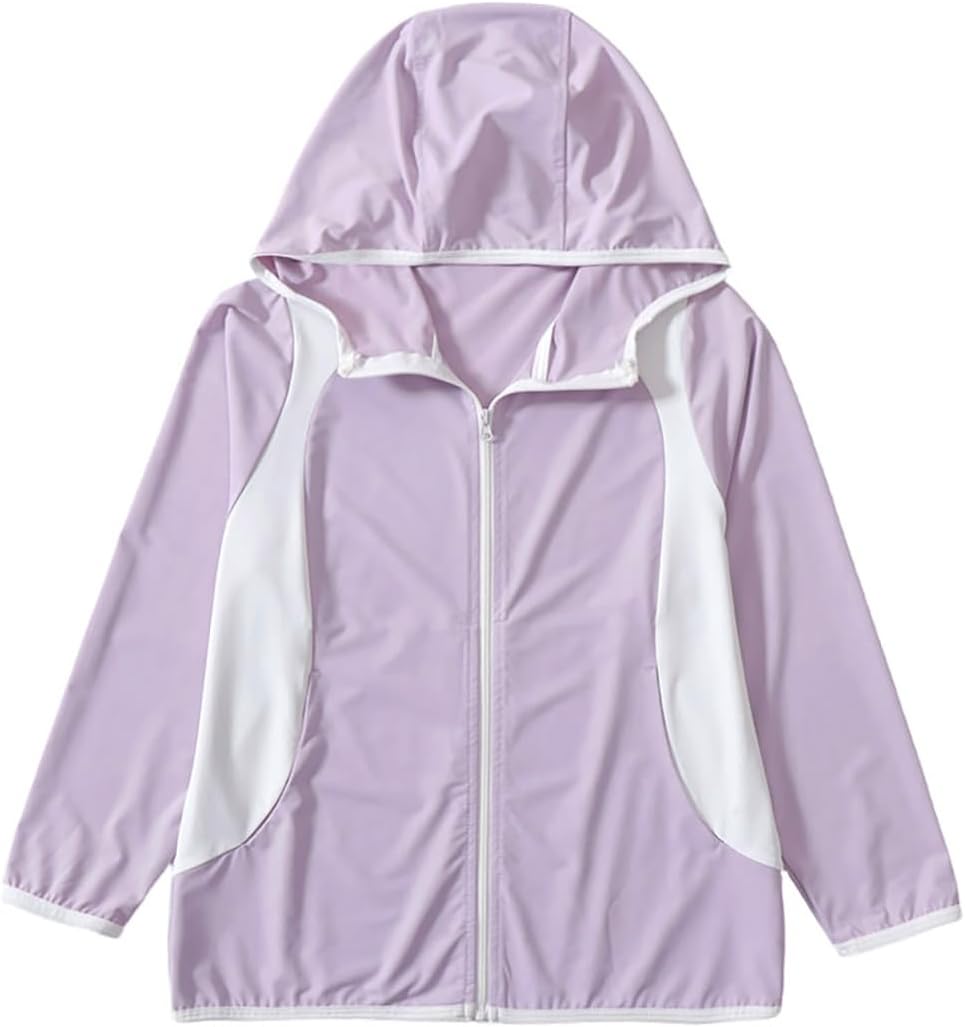 Kids' UPF 50+ Zip-Up Cooling Hoodie – Lightweight, Quick-Dry Long Sleeve Sun Jacket for Running, Beach & School (Ice Cooling Fabric, 5.5 oz)