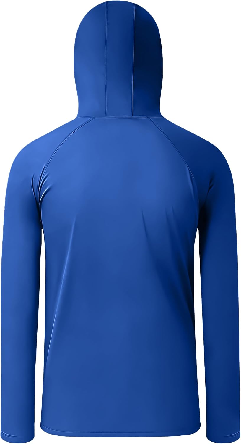 Boys' UPF 50+ Hooded Shirt with Integrated Mask – Long Sleeve Quick-Dry Fishing & Swim Top with Thumb Holes (Ear-Hook Mask, 5.3 oz) - Image 2