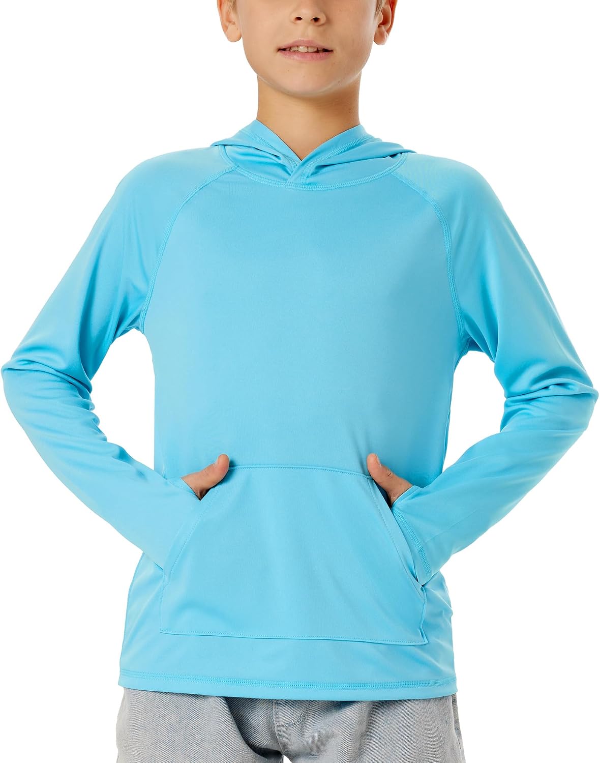 Boys' UPF 50+ Hooded Rash Guard with Pocket – Long Sleeve Swim Shirt with Thumb Holes for Fishing & Sun Protection (Quick-Dry, 5.1 oz) - Image 2