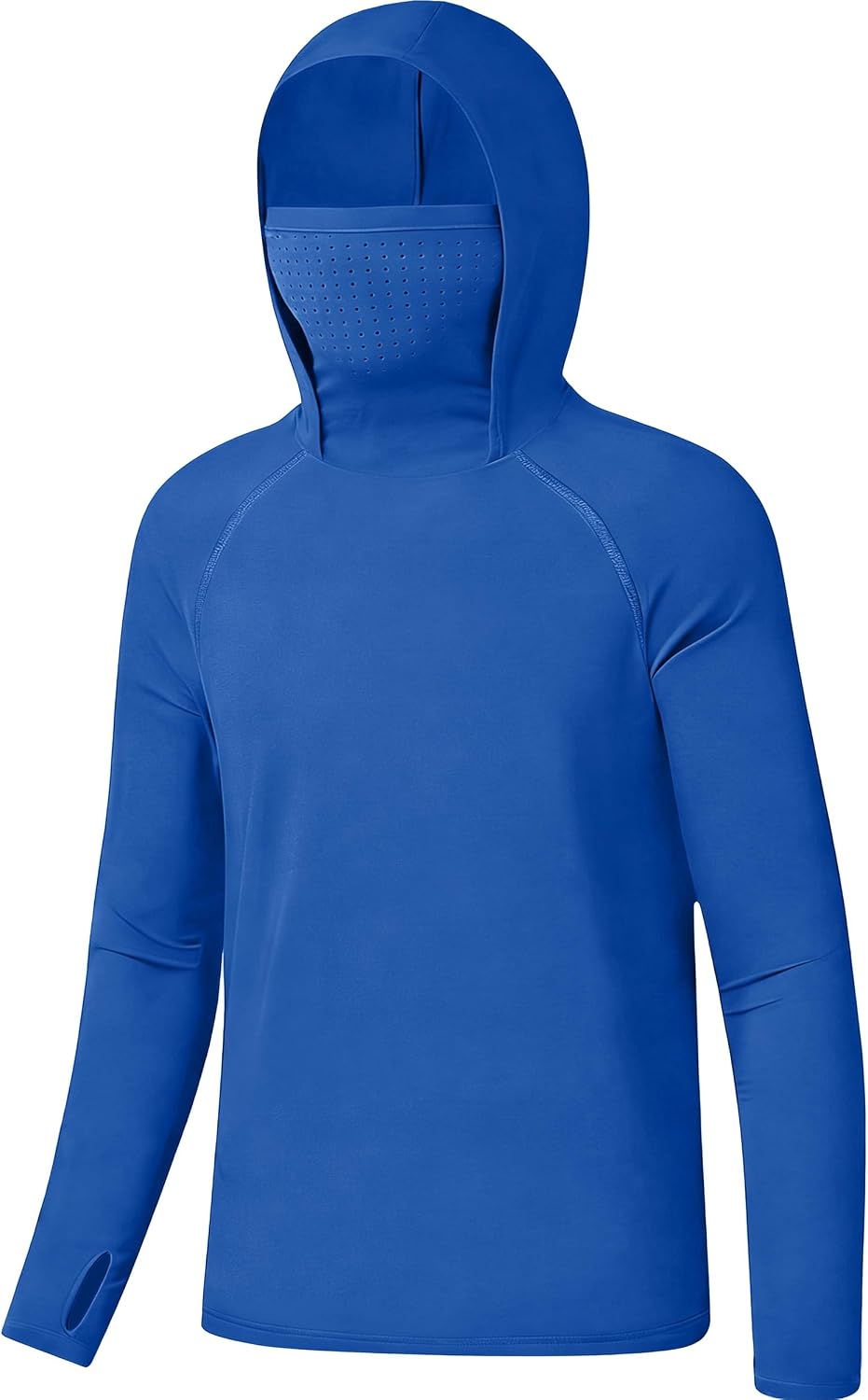 Boys' UPF 50+ Hooded Shirt with Integrated Mask – Long Sleeve Quick-Dry Fishing & Swim Top with Thumb Holes (Ear-Hook Mask, 5.3 oz)