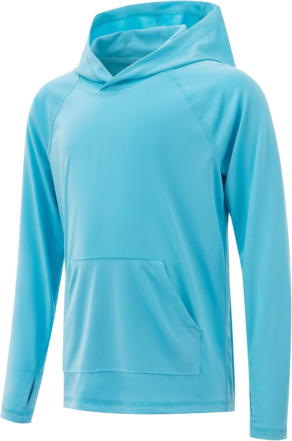 Boys' UPF 50+ Hooded Rash Guard with Pocket – Long Sleeve Swim Shirt with Thumb Holes for Fishing & Sun Protection (Quick-Dry, 5.1 oz)