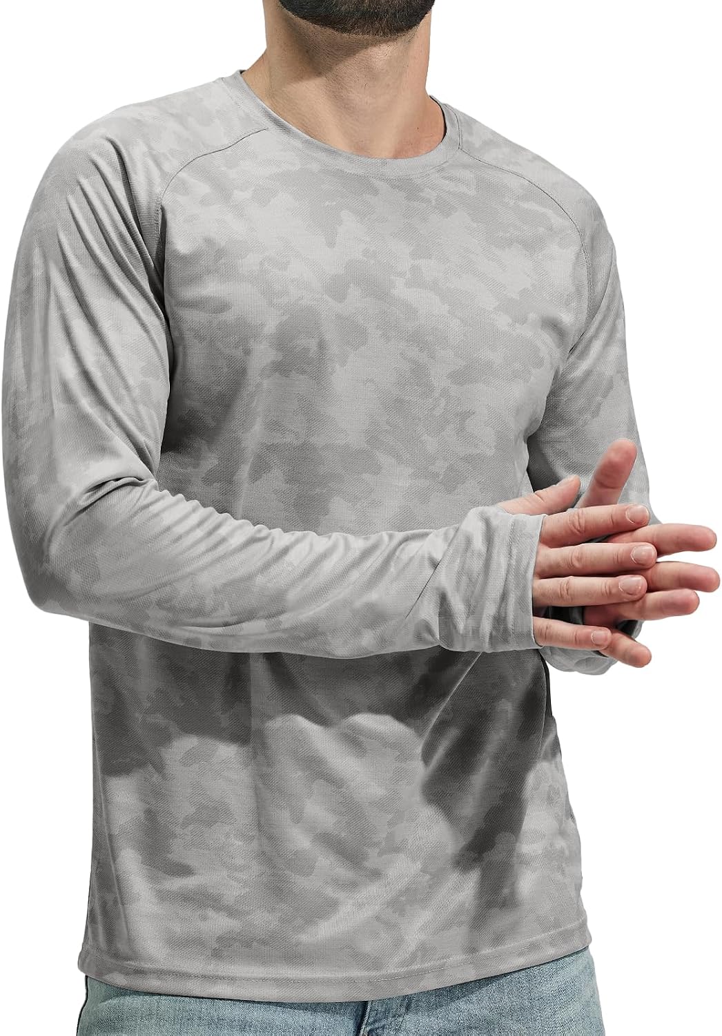 Men's UPF 50+ Dry-Fit Rash Guard – Long Sleeve with Thumb Holes & Raglan Sleeves, Cool-Touch for Fishing, Running & Beach (5.8 oz)